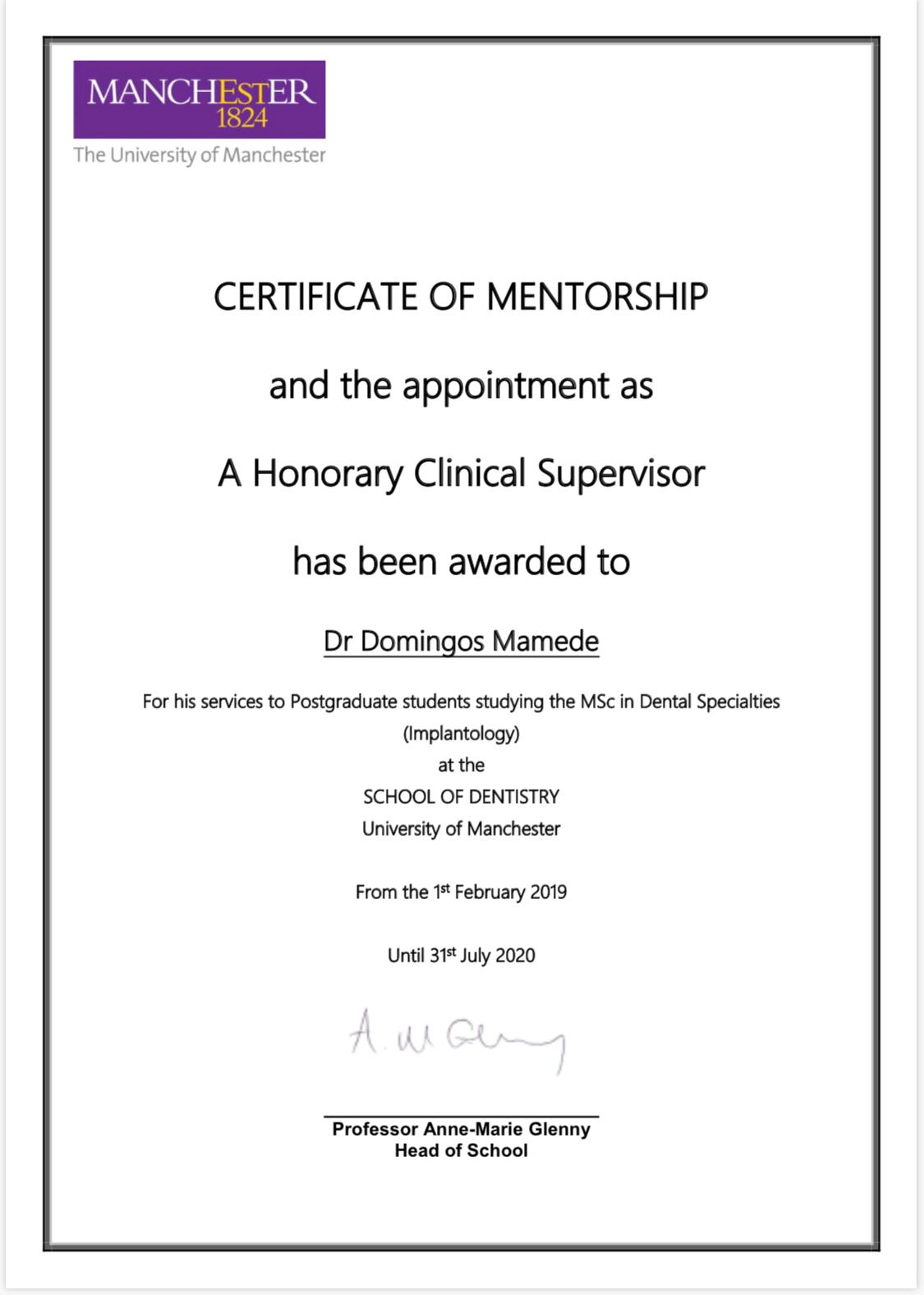 Certificate of Mentorship